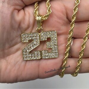 New Iced Bling Unisex 18KGP Gold Number 23 Pendant Necklace Jordan